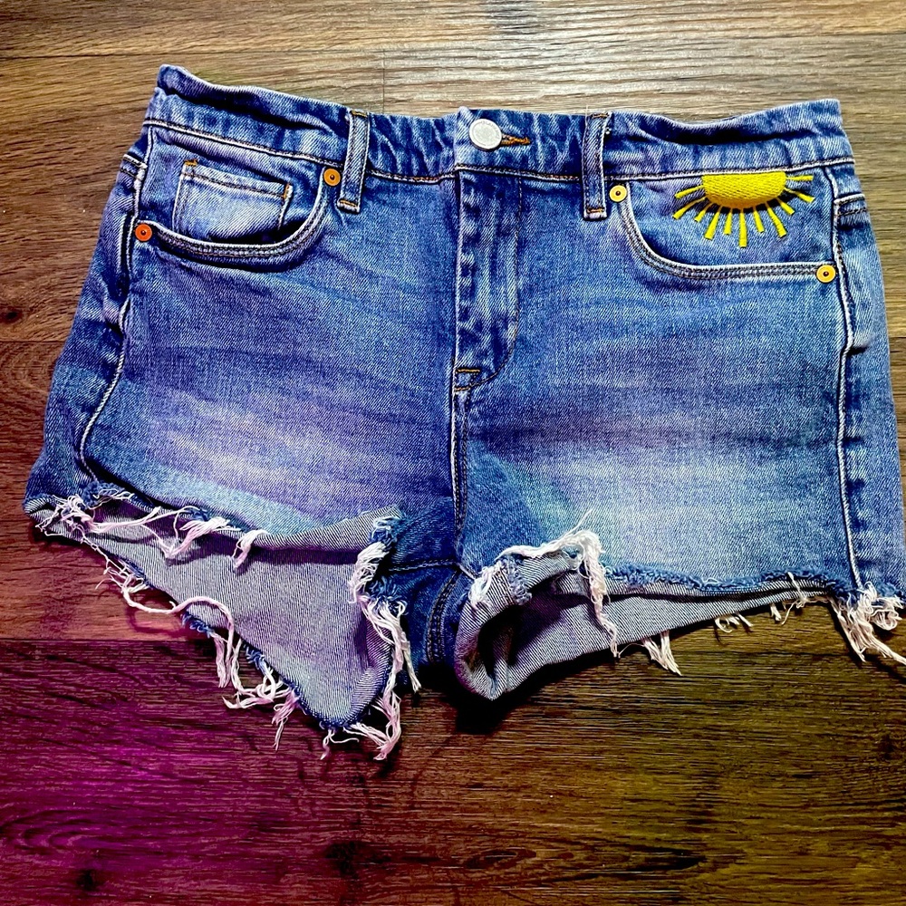 Blank NYC The Astor rainbow sun embroidered denim shorts size 28 like new 🌈 ☀️